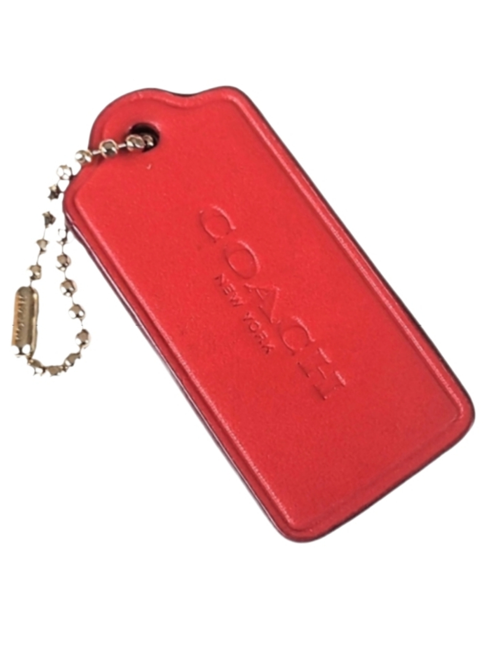 🧡 2.25" Coach Poppy Red Orange Smooth Leather Hang Tag Bag Fob Charm Keychain
